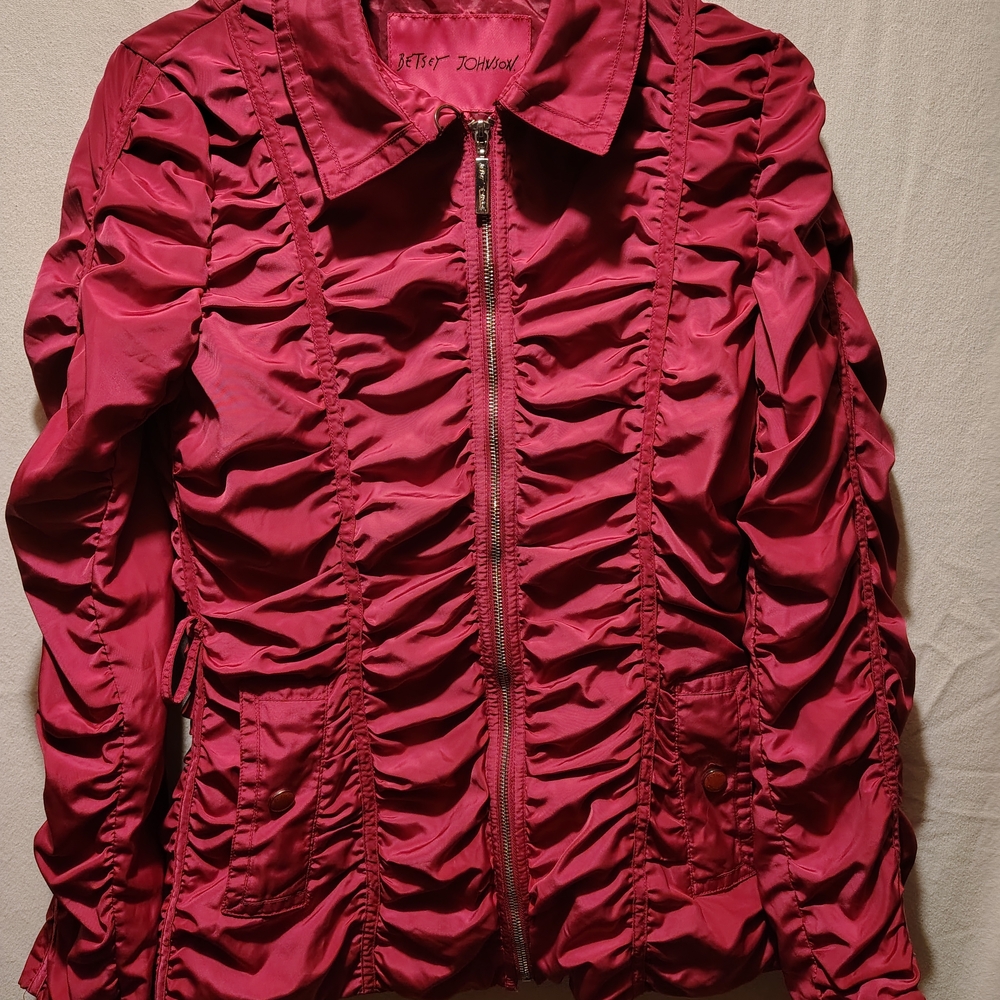 Betsey Johnson Pink Ruched Bomber Jacket Size Small